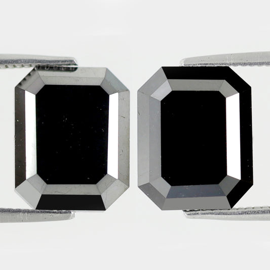 13.05 Ct Emerald Cut Black Diamond Pair | Natural Treated Loose Diamonds for Earrings
