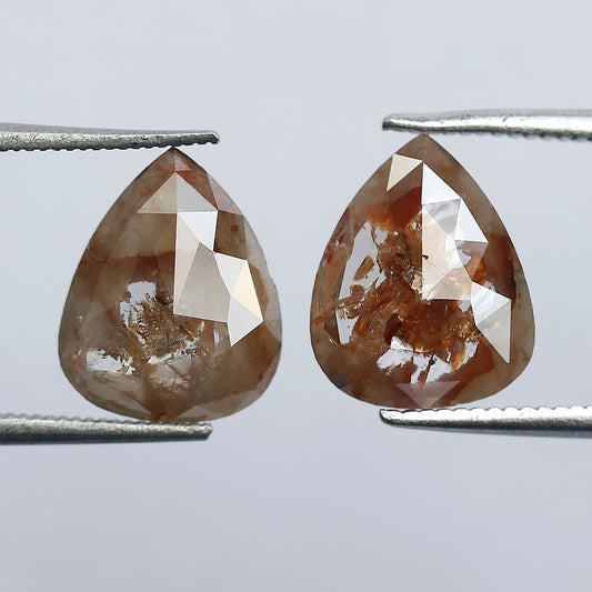3.47 Ct Pear Shape Rustic Diamond Pair | Natural Reddish Gray Earth Mined Loose Diamonds | 9.50 mm Matching Earrings Stone Set