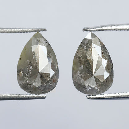 2.44 Ct Pear Shape Rustic Diamond Pair | Natural Earth Mined Loose Diamonds | 10.40 mm Matching Stones for Earrings