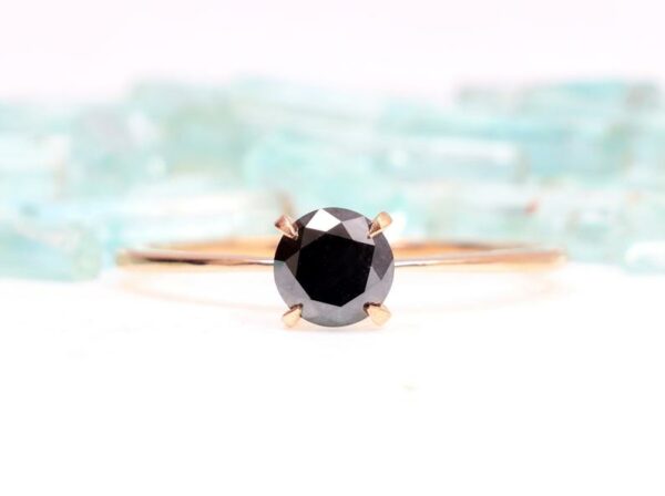 0.50 Carat Solitaire Black Diamond Ring in 14K Rose Gold.