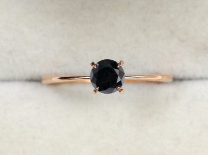 0.50 Carat Solitaire Black Diamond Ring in 14K Rose Gold.