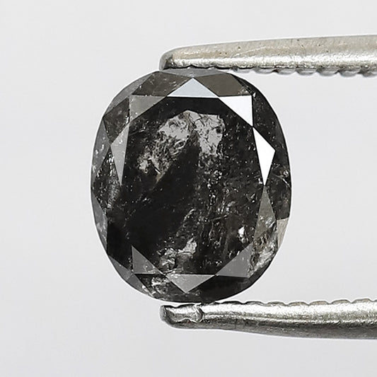 1.37 CT Natural Oval Shape Earth Mined Diamond, 6.80 x 5.80 mm Gray Black Salt and Pepper Diamond