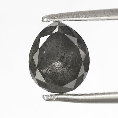 1.73 CT Natural Pear Shape Conflict Free Diamond, 7.30 mm Gray Black Salt and Pepper Diamond For Engagement Ring