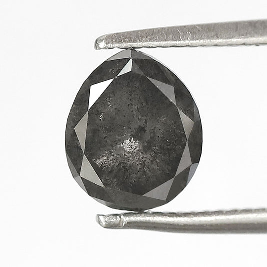 1.73 CT Natural Pear Shape Conflict Free Diamond, 7.30 mm Gray Black Salt and Pepper Diamond For Engagement Ring