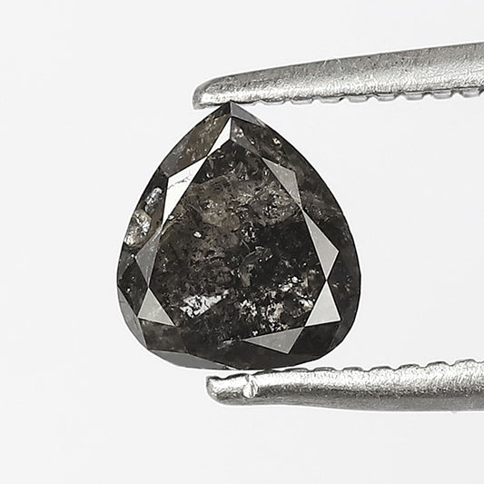 0.79 CT Natural Gray Black Pear Shape Diamond, 6.00 x 5.50 mm Salt and Pepper Earth Mined Diamond For Promise Ring