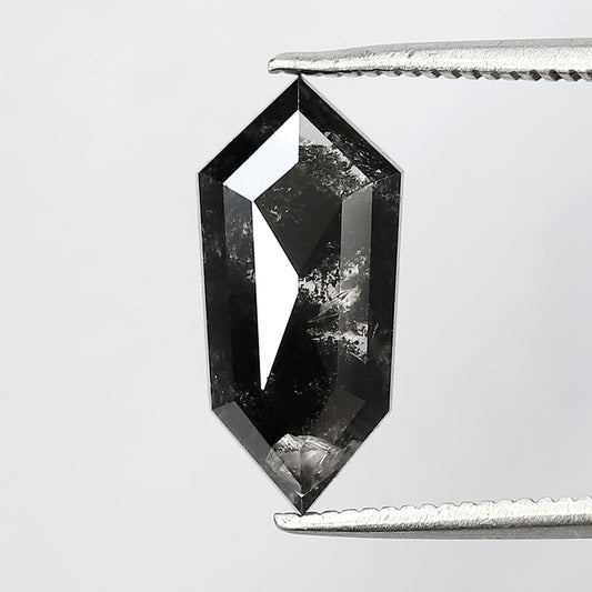 2.49 Ct elongated hexagon Shape Salt and Pepper Diamond 14 MM Loose Natural Grey Black Color Diamond for wedding ring gift