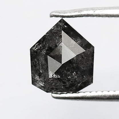 Geometric Cut 2.30 Carat Salt & Pepper Diamond, 7.80 mm Natural Gray Black Loose Diamond, Unique Earth Mined Ring Stone