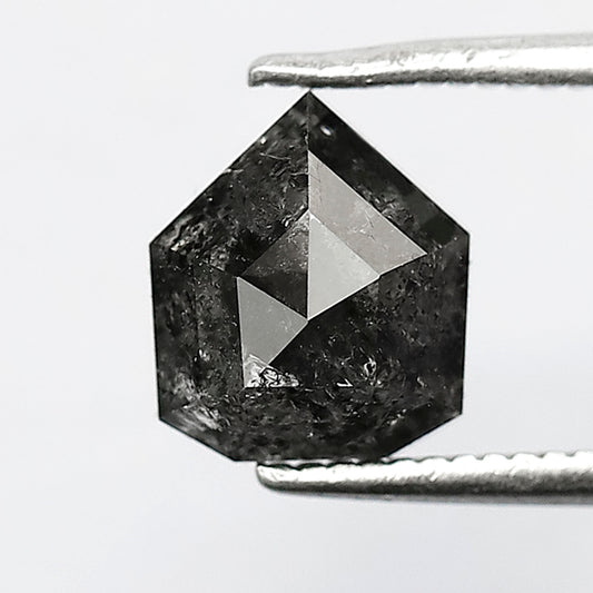 Geometric Cut 2.30 Carat Salt & Pepper Diamond, 7.80 mm Natural Gray Black Loose Diamond, Unique Earth Mined Ring Stone