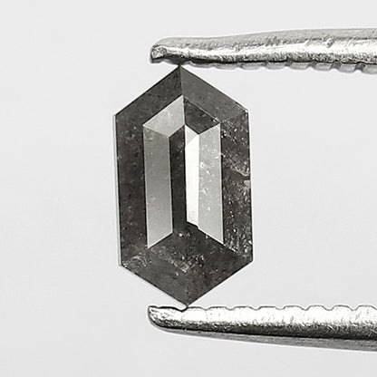 0.44 CT Elongated Hexagon Salt and Pepper Diamond, Natural Gray Black Loose Ethical Diamond for Birthday Ring Gift