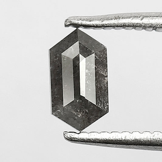 0.44 CT Elongated Hexagon Salt and Pepper Diamond, Natural Gray Black Loose Ethical Diamond for Birthday Ring Gift
