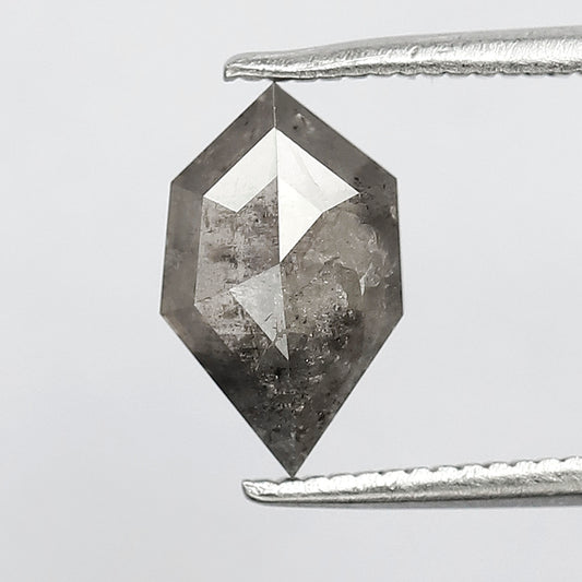 Elongated Hexagon Salt and Pepper Diamond 1.22 CT, Natural Gray Black Ethical Loose Diamond for Custom Ring Jewelry