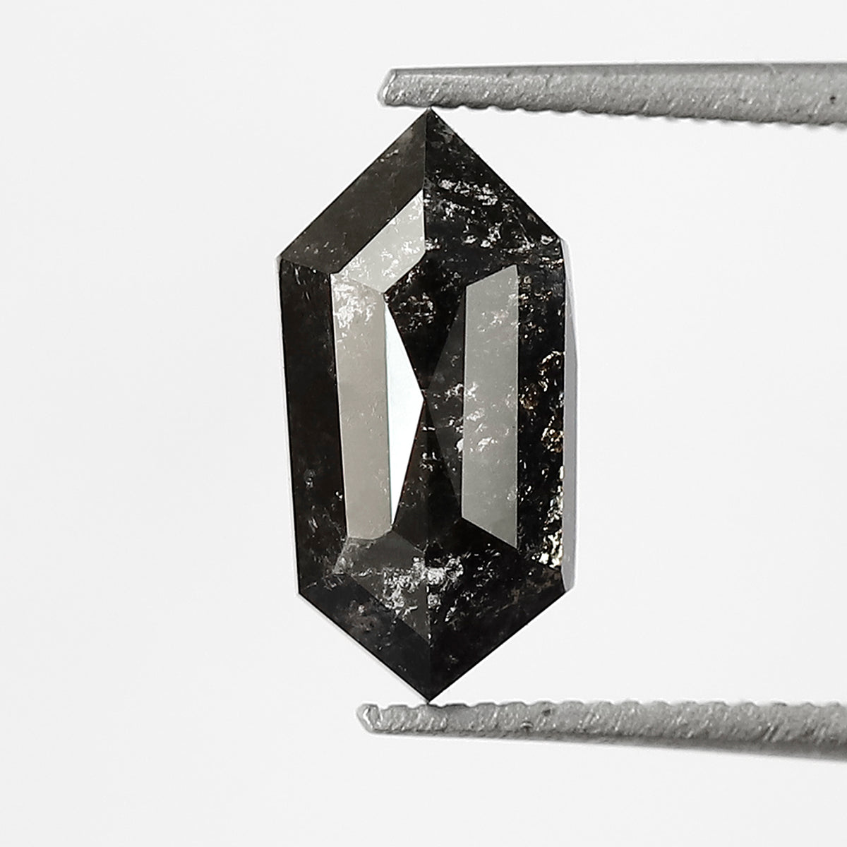 10.40 MM Natural Grey Black color Salt and Pepper Diamond 1.36 CT Elongated Hexagon cut Loose Diamond For Ring
