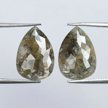 Natural Greenish Gray Pear Cut Diamond Pair 6.49 Ct | Rustic Earth Mined Loose Diamonds for Earrings & Fine Jewelry
