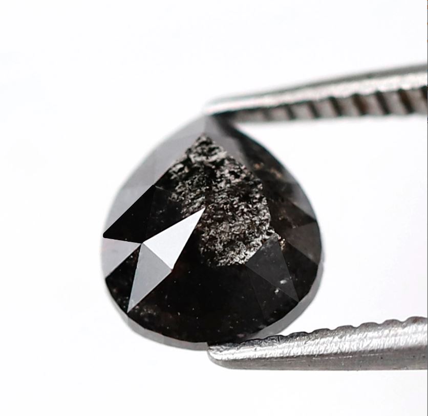 Pear Shape 1.06 Ct Salt and Pepper Diamond, Natural Blackish Gray Diamond, Loose Stone for Ring Making