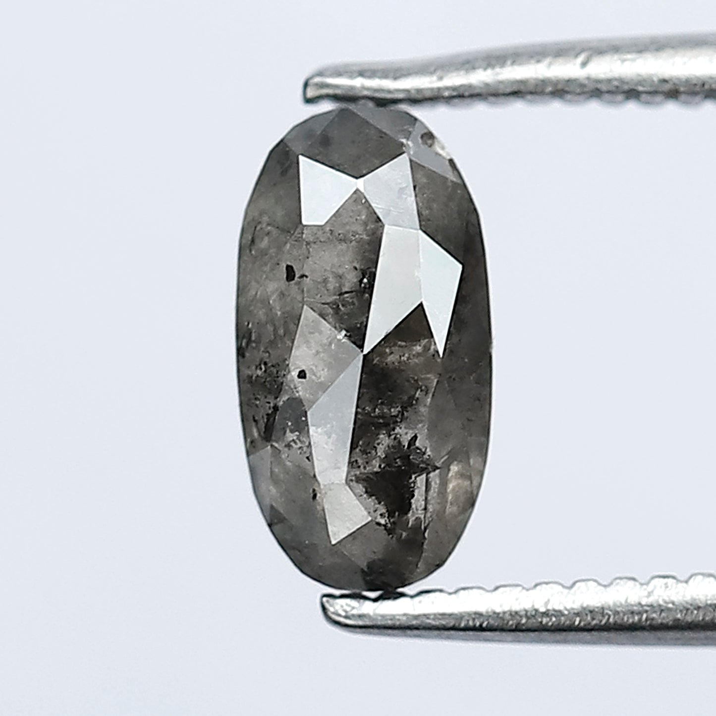 0.98 carat natural light grey color elongated loose natural diamond,  salt and pepper diamond