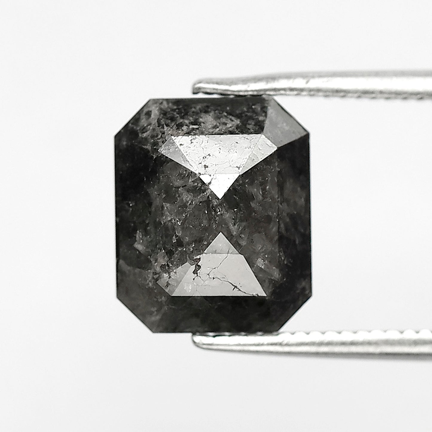 3.71 CT Emerald Shape Loose Diamond, Natural Salt and Pepper Gray Black Diamond for Women Ring Setting