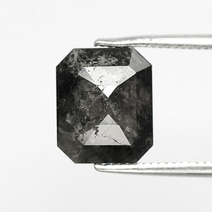 3.71 CT Emerald Shape Loose Diamond, Natural Salt and Pepper Gray Black Diamond for Women Ring Setting