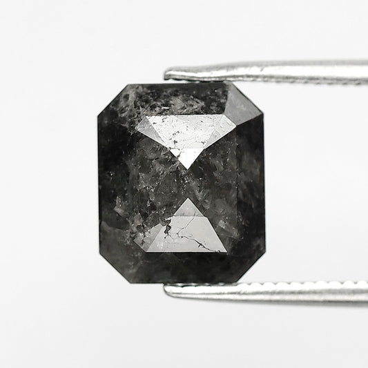 3.71 CT Emerald Shape Loose Diamond, Natural Salt and Pepper Gray Black Diamond for Women Ring Setting