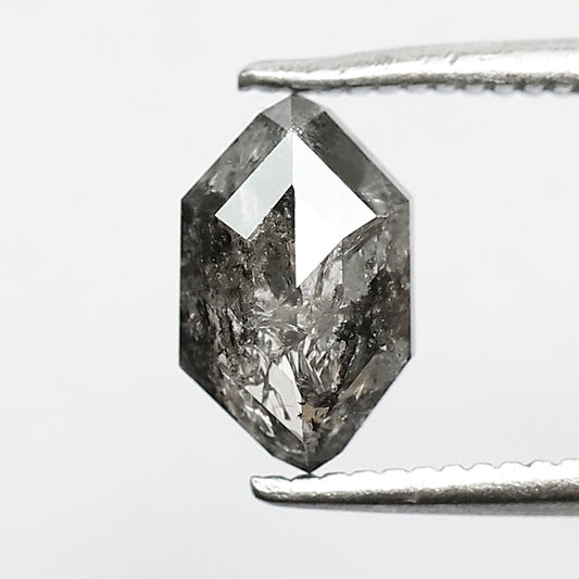 1.15 CT Natural Modified Hexagon Diamond, 8.20 x 5.00 mm Gray Black Salt and Pepper Diamond For Custom Pendant