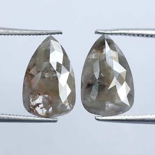 11.50 mm Pear Shape Grayish Rustic Diamond Pair | 3.34 Ct Natural Earth Mined Loose Diamonds for Earrings & Rings