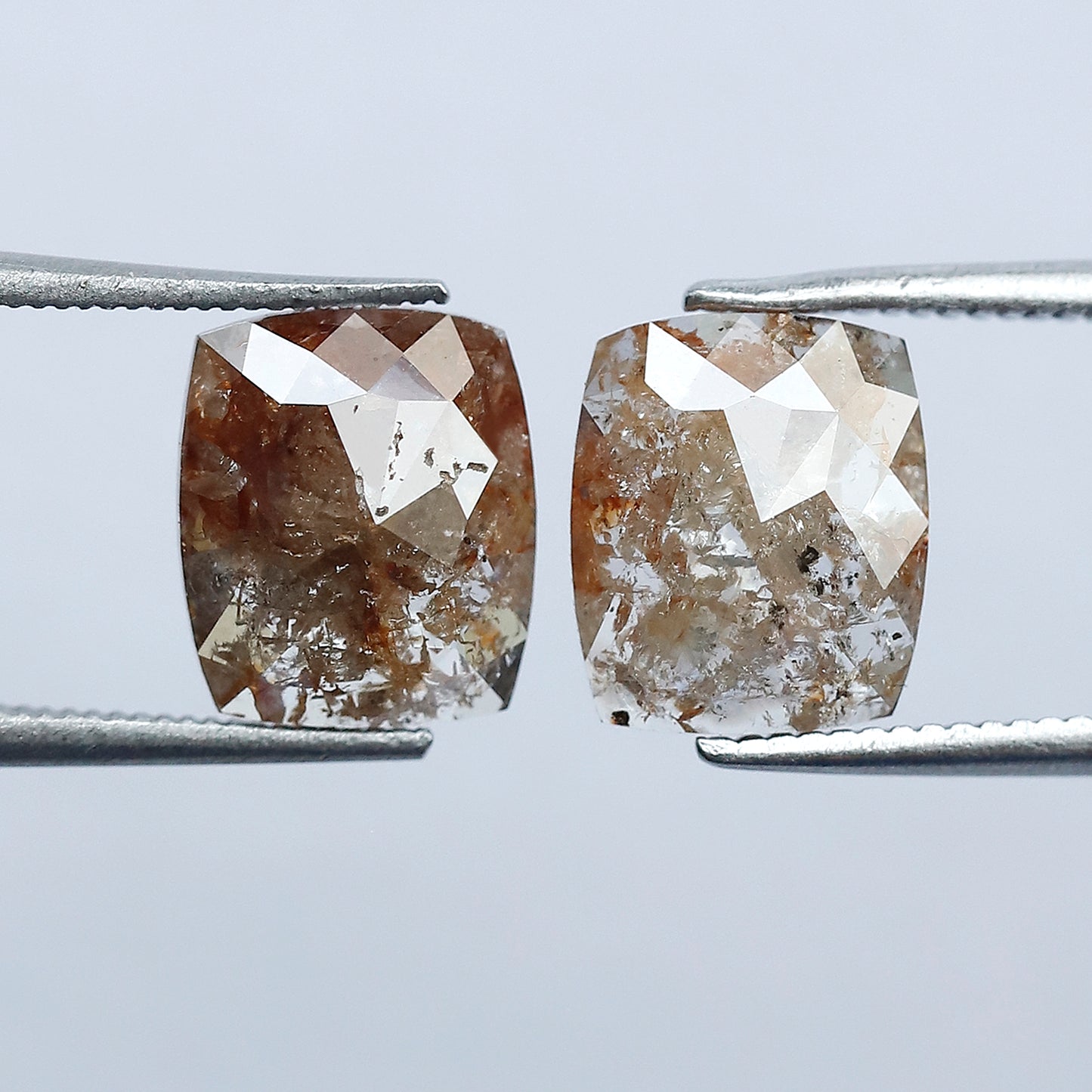 3.24 CT Pair of Cushion cut Rustic Diamond Pair, 9.00 mm Natural Reddish Brown Earth Mined Diamonds