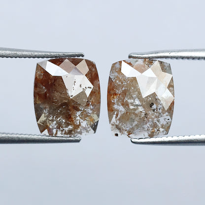 3.24 CT Pair of Cushion cut Rustic Diamond Pair, 9.00 mm Natural Reddish Brown Earth Mined Diamonds