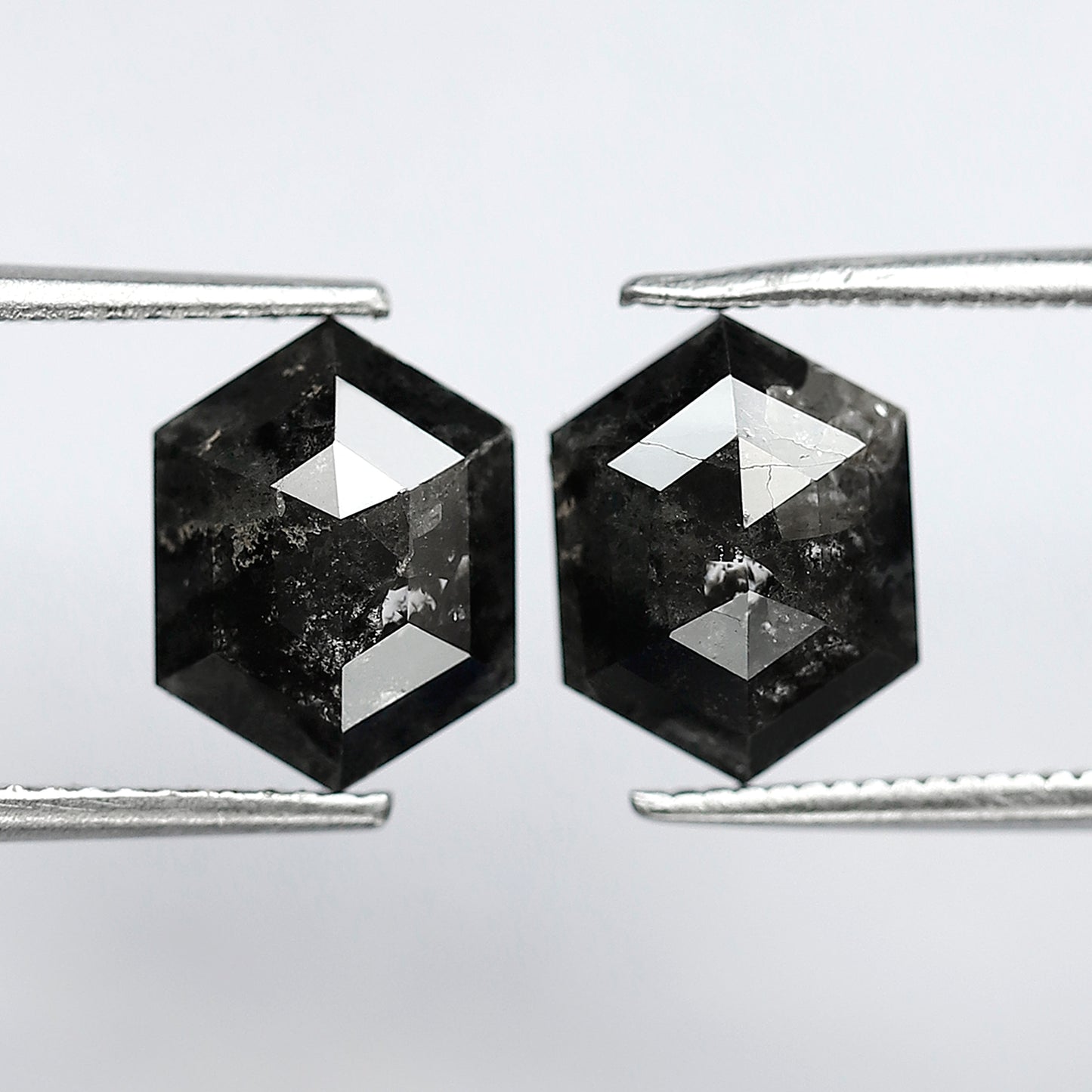 4.24 Carat Matching Hexagon Diamonds, Ethical Salt and Pepper Loose Diamond Pair for Rings & Earrings