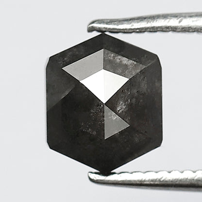 1.62 CT Hexagon Salt and Pepper Diamond, Natural Gray Black Loose Diamond, 7.00 MM Ethical Earth Mined Diamond for Pendant Jewelry