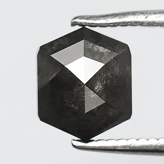 1.62 CT Hexagon Salt and Pepper Diamond, Natural Gray Black Loose Diamond, 7.00 MM Ethical Earth Mined Diamond for Pendant Jewelry