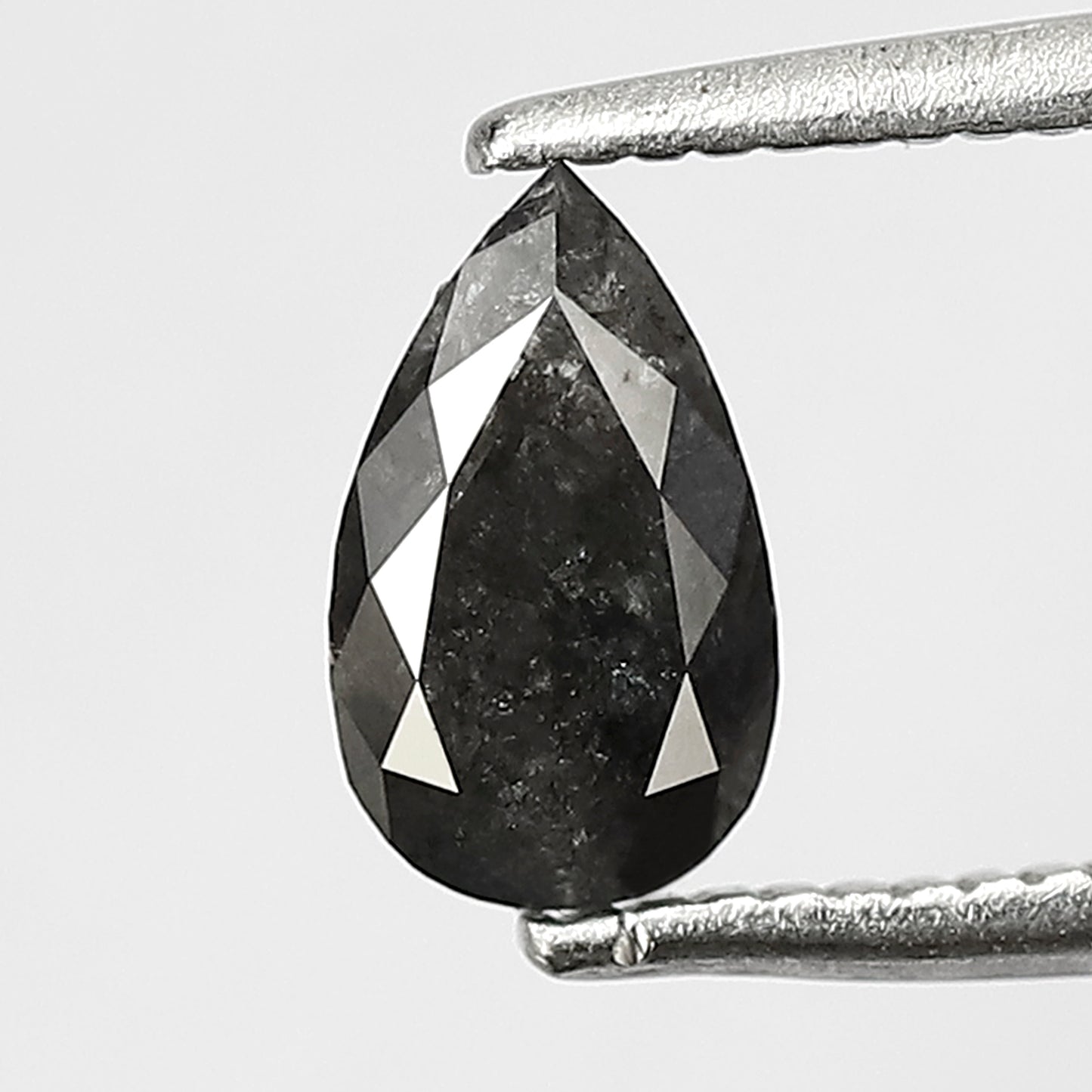 0.70 ct natural black elongated pear shape salt and pepper loose diamond , antique shape rustic pear diamond for halo diamond ring