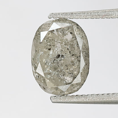 1.52 CT oval Shape Salt and Pepper Diamond 7 MM Loose Natural Icy White Grey Color Diamond
