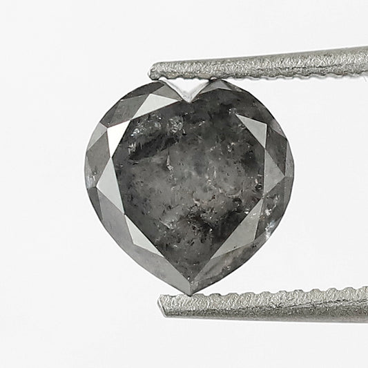 1.37 CT heart Shape Salt and Pepper Diamond 6.50 MM black grey Color Loose Natural Diamond For Wedding Ring