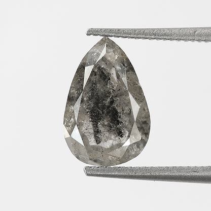 9 MM Natural Grey Black color Salt and Pepper Diamond 1.67 CT pear cut Loose Diamond For Ring