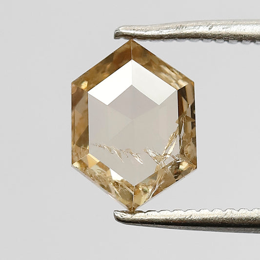 Natural Hexagon Cut Rose Cut Diamond 1.04 CT, 8.40 mm Champagne Translucent Loose Diamond for Custom Jewelry Gift