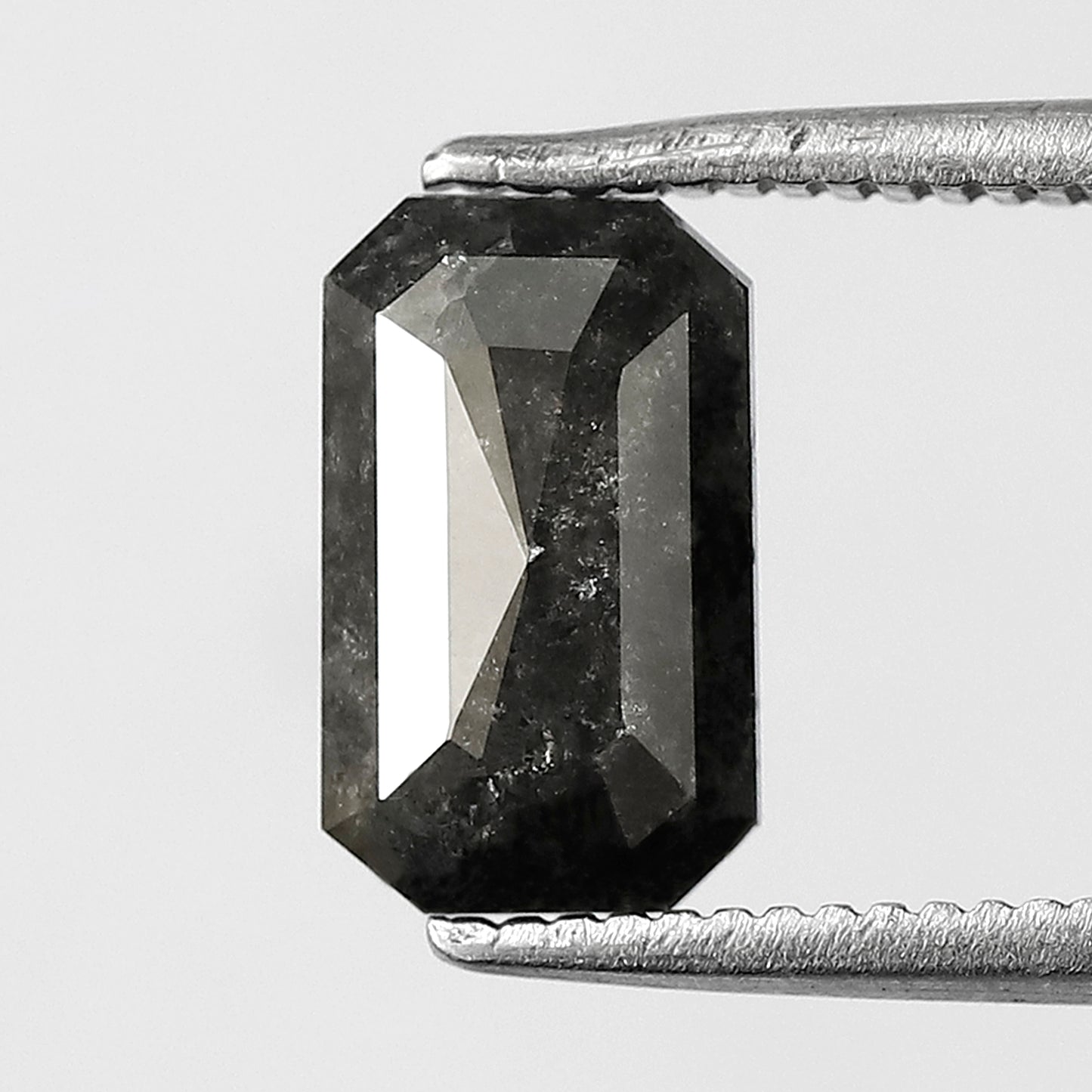1.19 CT elongated Emerald salt and pepper diamond 8.80 mm gray-black color loose natural diamond for a wedding ring