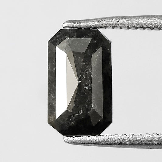 1.19 CT elongated Emerald salt and pepper diamond 8.80 mm gray-black color loose natural diamond for a wedding ring