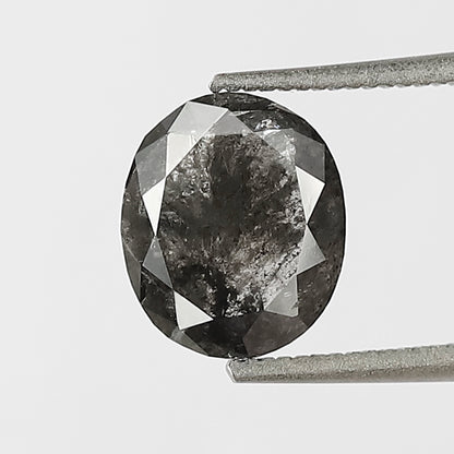 1.39 CT oval Shape Salt and Pepper Diamond 7.60 MM black grey Color Loose Natural Diamond For Wedding Ring