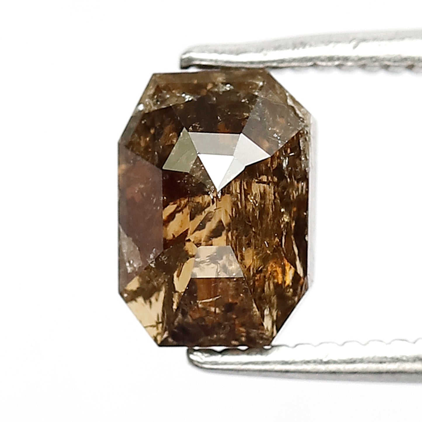 1.62 Ct 7 MM Natural Loose Diamond Champagne Brown Color Emerald Shape rustic  Rose Cut Polished Diamond for ring