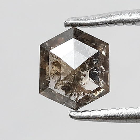 0.70 CT Hexagon Shape Salt and Pepper Diamond 5.80 MM black grey Color Loose Natural Diamond For Wedding Ring