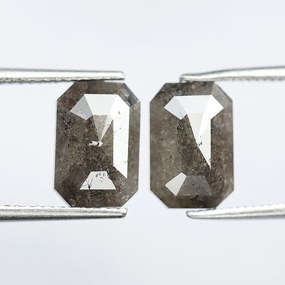 Earth Mined Emerald Diamond Pair 4.58 CT, 10 mm Gray Black Salt and Pepper Diamonds for Custom Stud Earrings