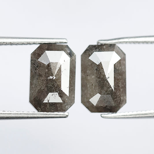 Earth Mined Emerald Diamond Pair 4.58 CT, 10 mm Gray Black Salt and Pepper Diamonds for Custom Stud Earrings