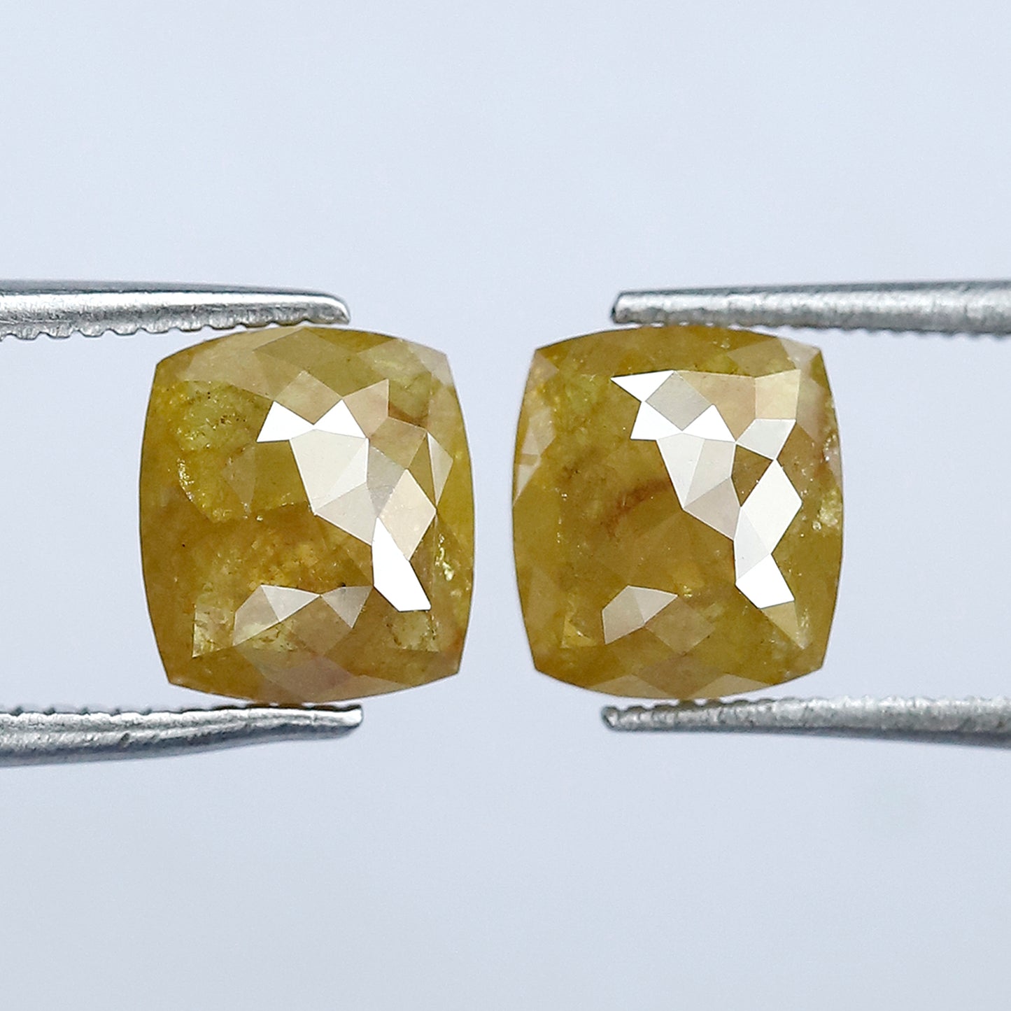 2.68 Ct Mustard Yellow Cushion Loose Diamond Pair | Natural Rustic Yellow Diamonds for Jewelry Making