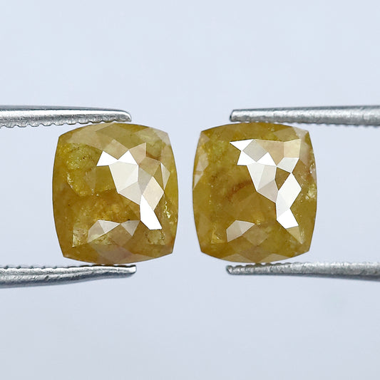 2.68 Ct Mustard Yellow Cushion Loose Diamond Pair | Natural Rustic Yellow Diamonds for Jewelry Making