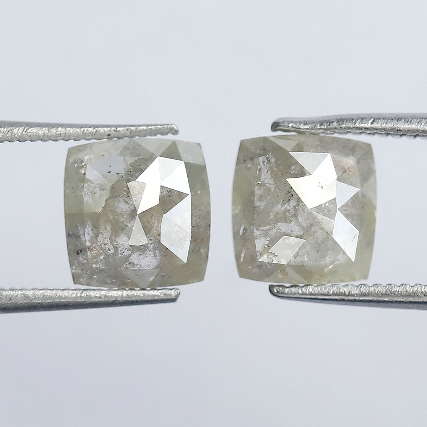 Rustic Cushion Shape Loose Diamond Pair | 2.18 Ct Natural Grayish Green Diamonds for Engagement Ring Making
