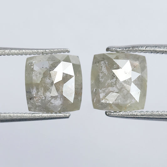 Rustic Cushion Shape Loose Diamond Pair | 2.18 Ct Natural Grayish Green Diamonds for Engagement Ring Making