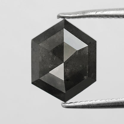 3.26 CT Hexagon Shape Salt and Pepper Diamond 10 MM Loose Natural Grey Black Color Diamond wedding ring