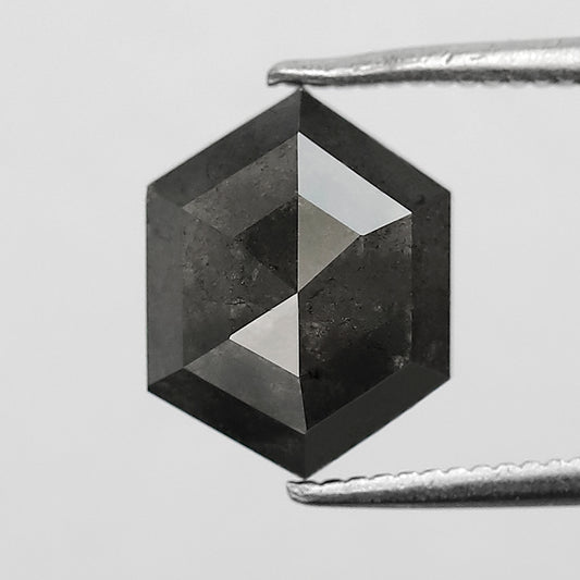 3.26 CT Hexagon Shape Salt and Pepper Diamond 10 MM Loose Natural Grey Black Color Diamond wedding ring