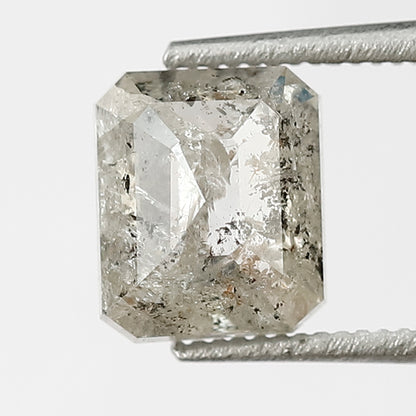 1.38 CT Emerald Shape Salt and Pepper Diamond 6.60 MM Loose Natural Grey Black Color Diamond for engagement ring