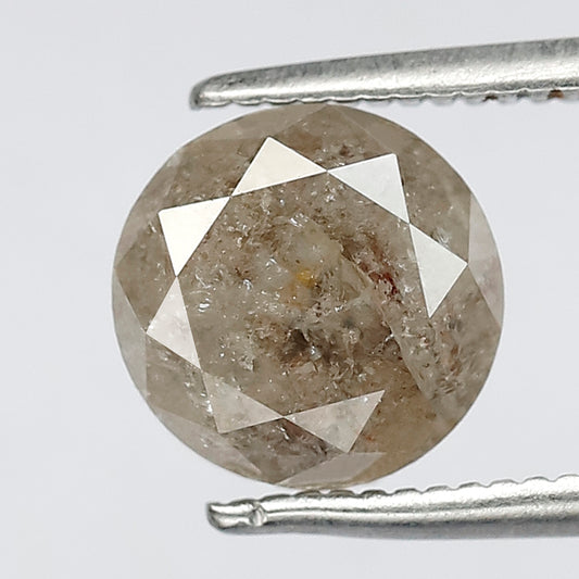 Natural 2.38 CT Round Brilliant cut Salt and Pepper Diamond, 7.60 x 7.60 mm Loose Rustic Diamond for Custom Engagement Ring