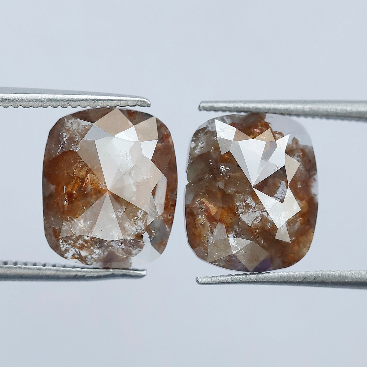 5.40 Ct Large Cushion Cut Rustic Diamond Pair | Natural Reddish Brown Loose Conflict Free Diamonds | 10.50 mm